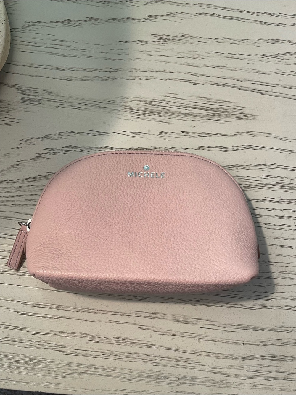 Michele Soft Pink Pebbled Leather Cosmetic Case